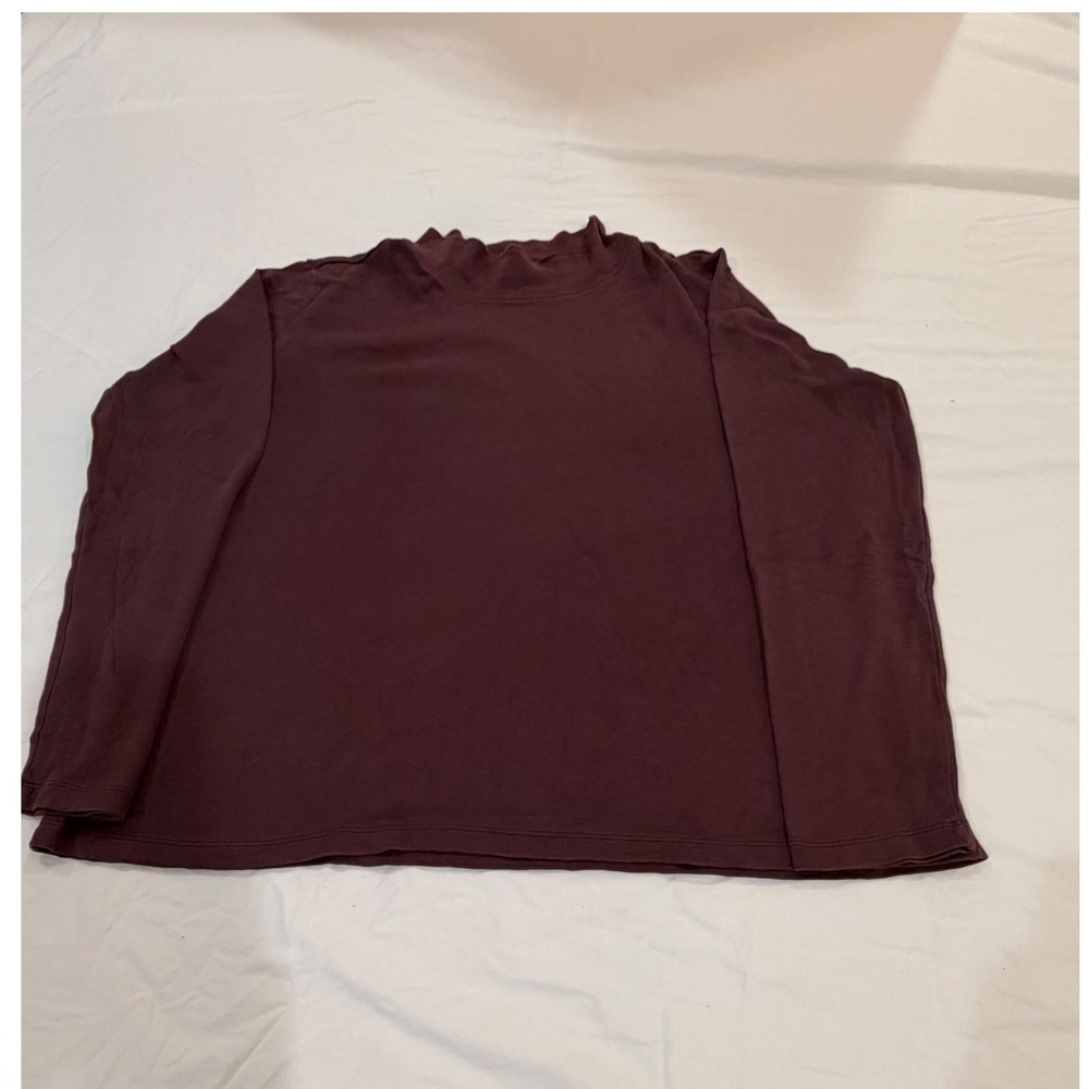 LL Bean Womens Large Burgundy Supima Cotton Mock Neck Long Sleeve Top 217052